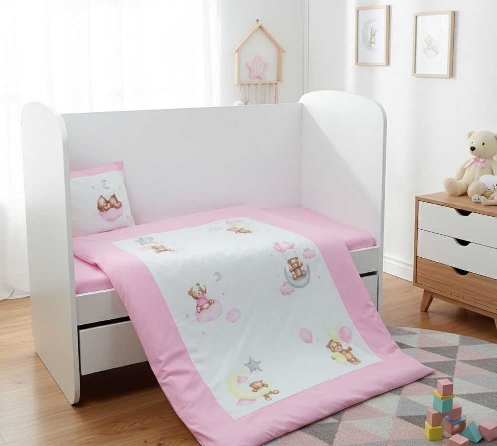 Rainy dječji komplet posteljine za bebe od 3 dijela Baby Bear One size, ružičast