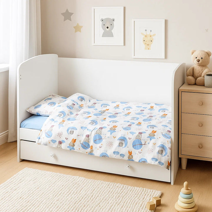 Rainy Bebin set posteljine 3 dijela 60х120 cm. Medvjedić na mjesecu plavi