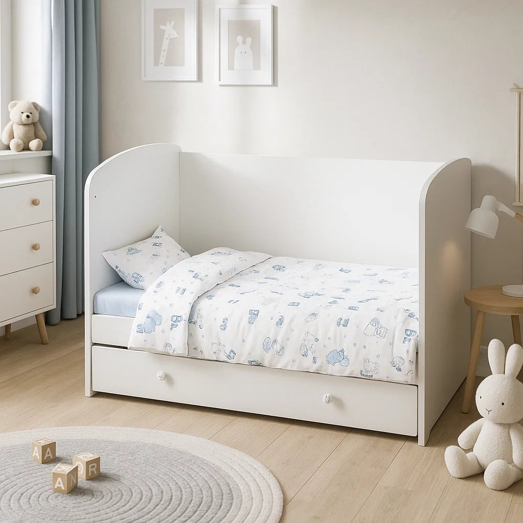 Rainy Bebin set posteljine 3 dijela 70х140 cm. Medvjedić sa slovima plavi