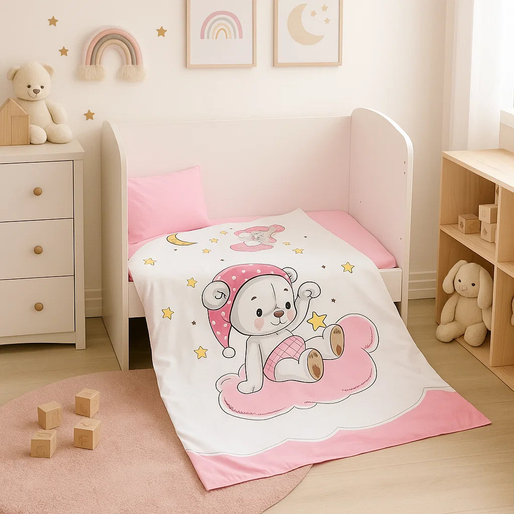 Rainy Dječji komplet posteljine u 3 dijela 70х140 cm, ružičasti medo