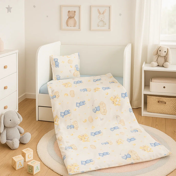 Rainy Bebeski set posteljine od 3 dijela 70х140 cm, plavi medo na oblaku