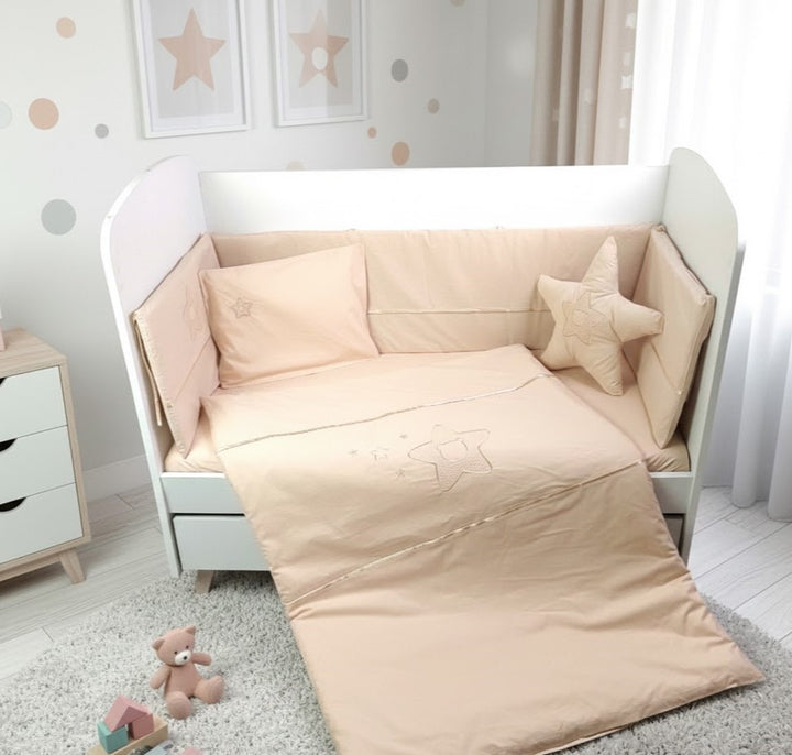 Rainy Komplet posteljine za bebe, 7 dijelova, s ogradicom, 60х120 cm, Zvijezda s medvjedićem, bež