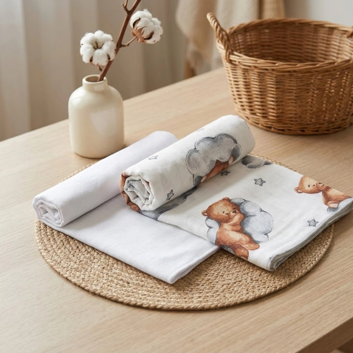 Rainy Muslin pelene za bebe, 2 kom., 80х80 cm, medo na oblaku siva/bijela