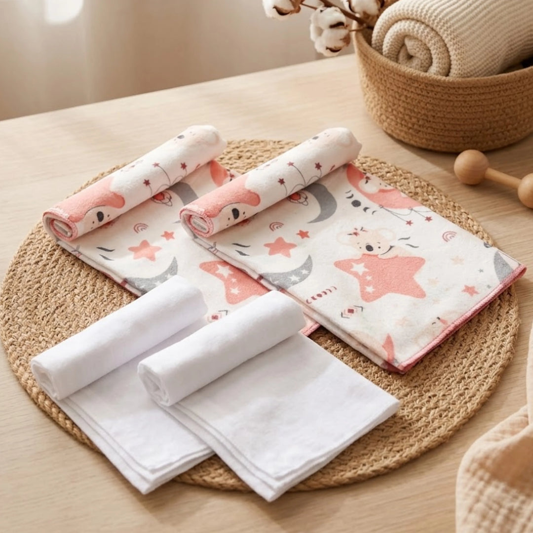 Rainy komplet pamučnih pelena za bebe, flanel i muslin Ružičaste zvjezdice i koala