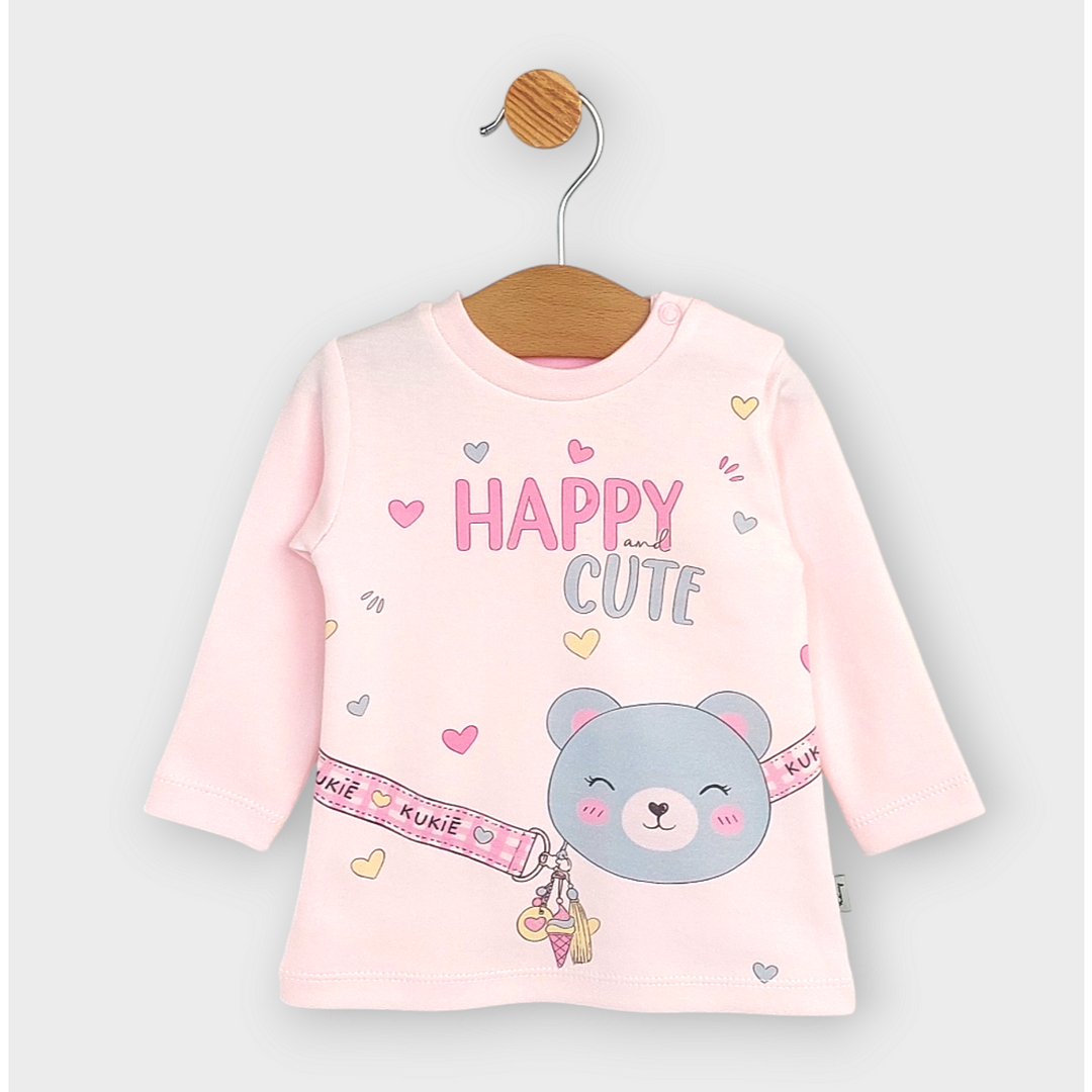 Rainy Бебешка блуза с дълъг ръкав Happy cute 62-92 см. розов