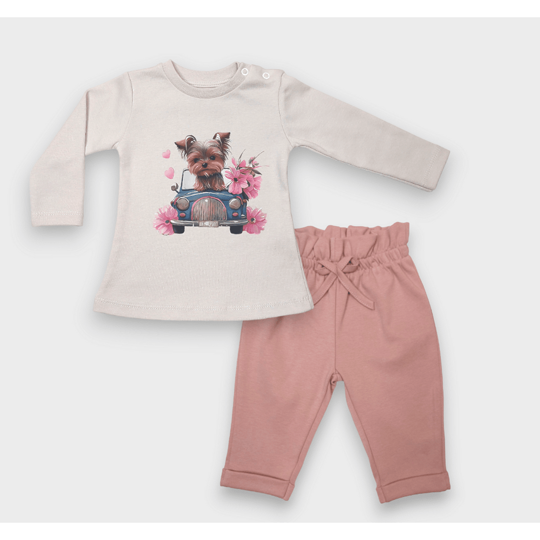 Rainy Dječja bluza dugih rukava, Puppy with flowers, 62-92 cm, nježno ekru