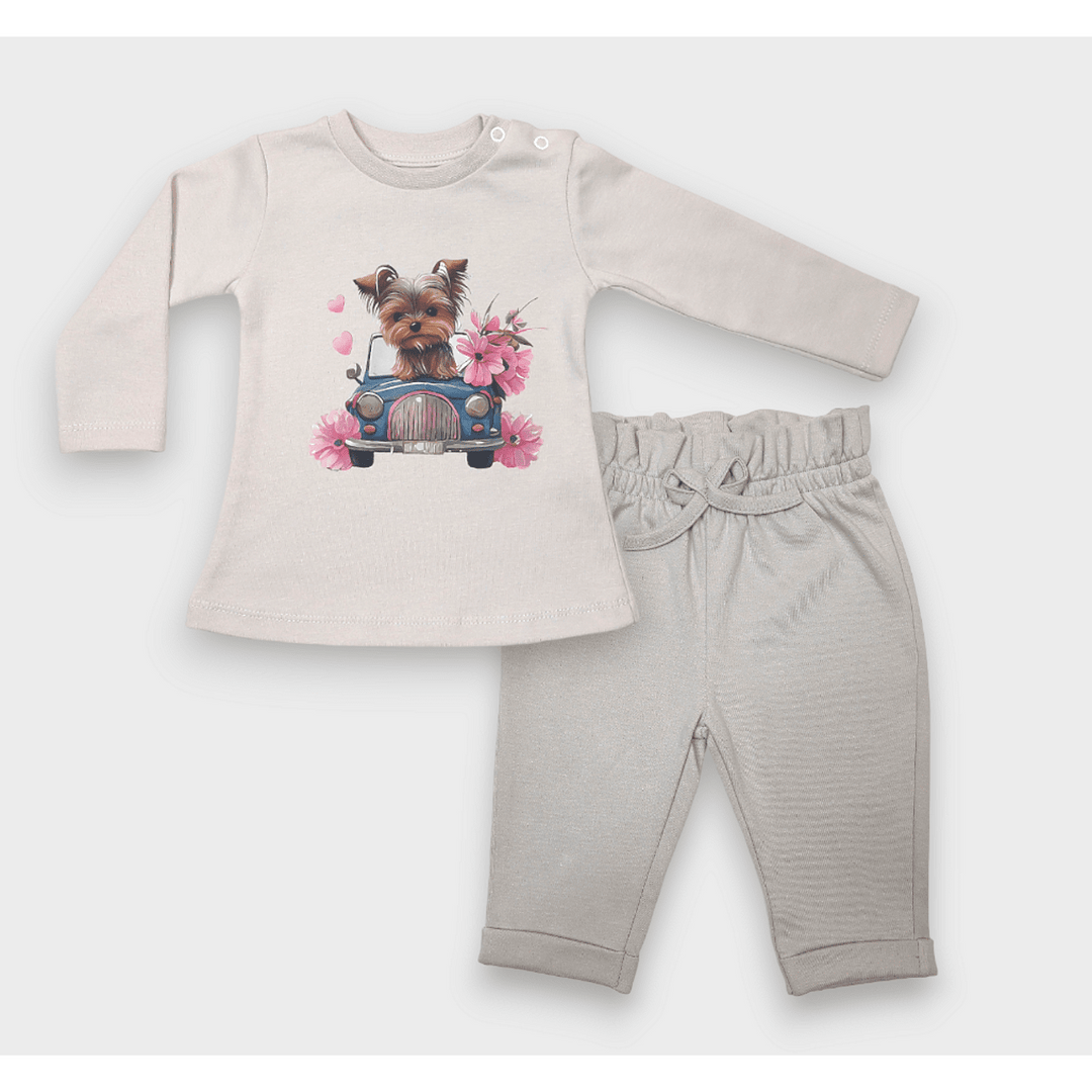 Rainy Dječja bluza dugih rukava, Puppy with flowers, 62-92 cm, nježno ekru