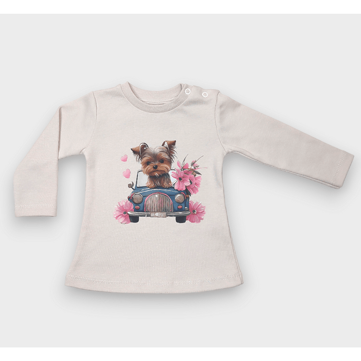 Rainy Dječja bluza dugih rukava, Puppy with flowers, 62-92 cm, nježno ekru