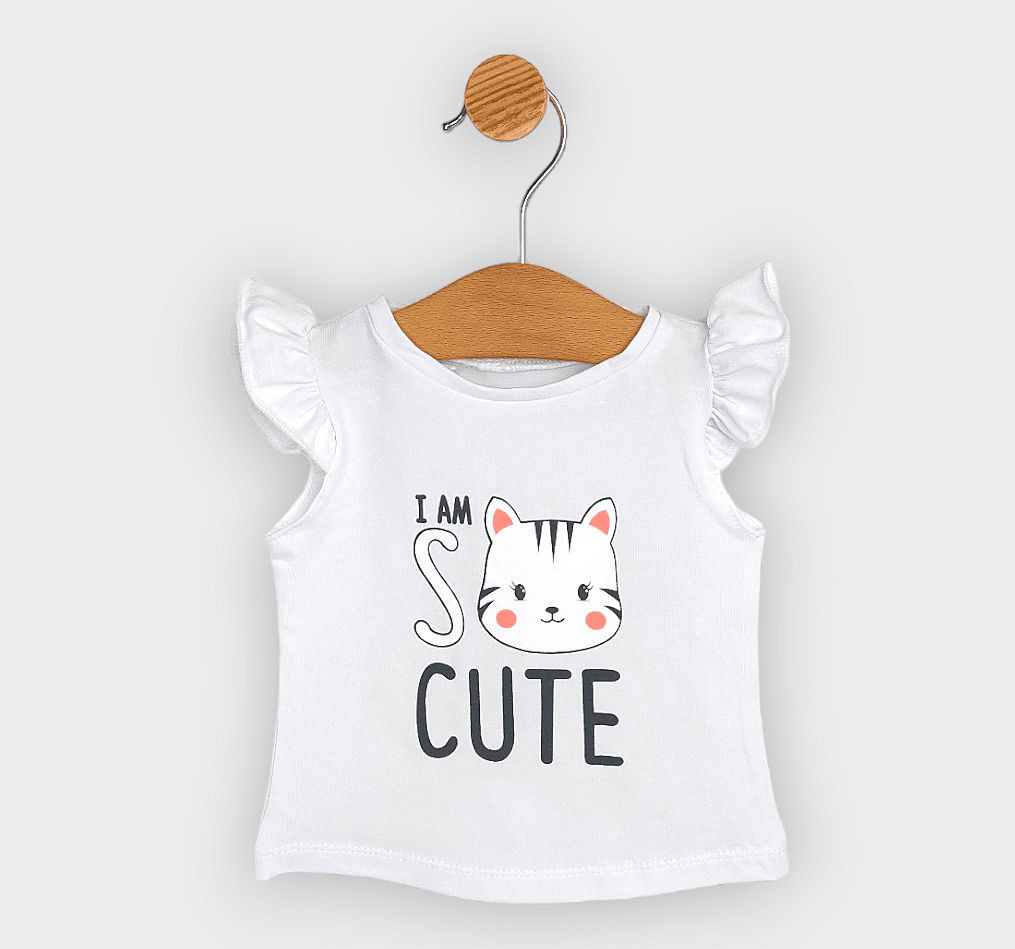 Rainy dječja majica kratkih rukava Cute Cat 62-86 cm, bijela