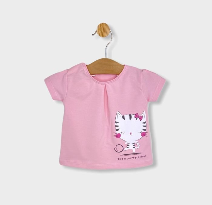 Rainy Bluza kratkih rukava za bebe Mačkica s mašnom 62-86 cm za djevojčicu