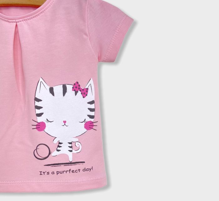 Rainy Bluza kratkih rukava za bebe Mačkica s mašnom 62-86 cm za djevojčicu