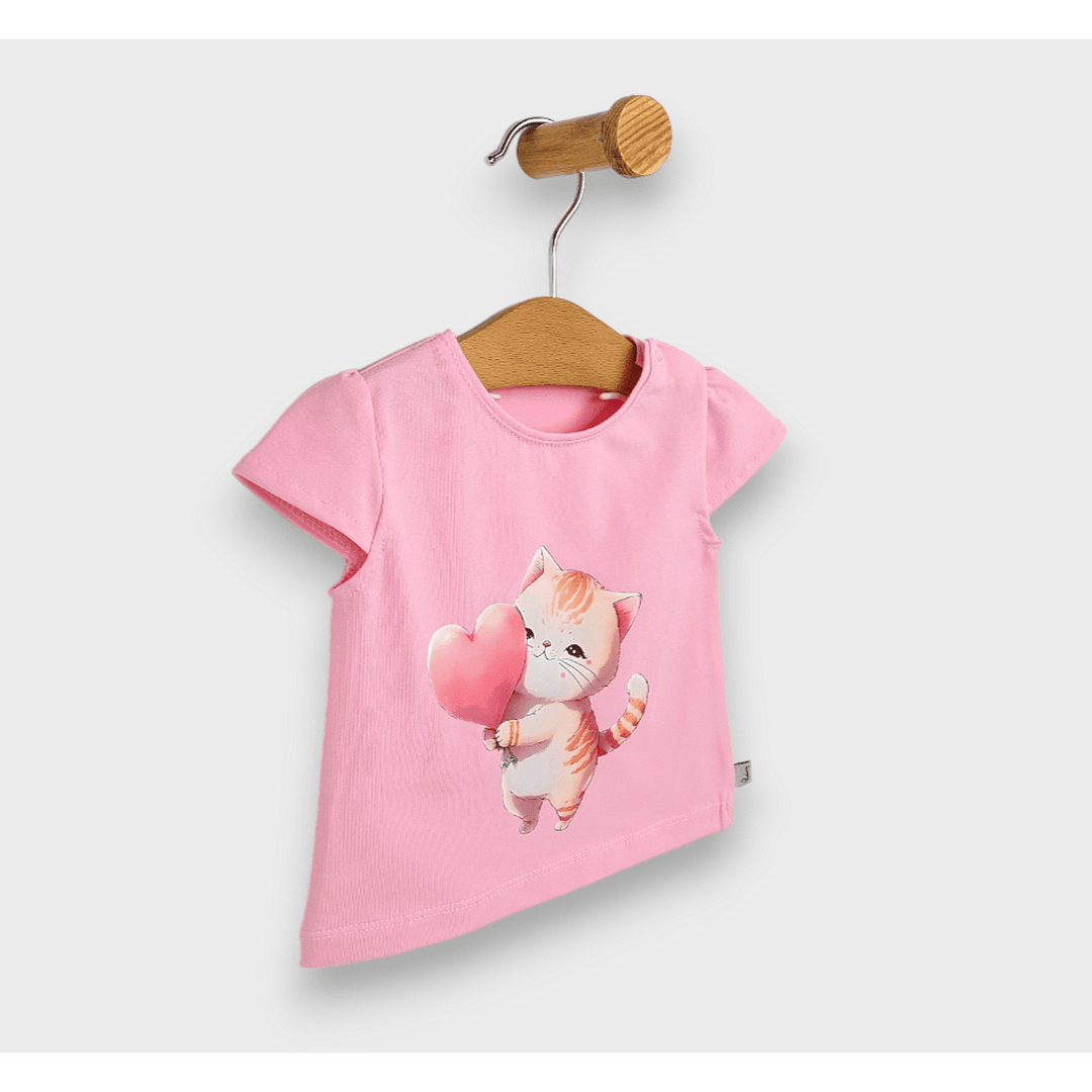 Rainy Bluza kratkih rukava za bebe Mačić sa srcem 62-92 cm ružičasta