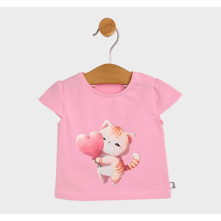 Rainy Bluza kratkih rukava za bebe Mačić sa srcem 62-92 cm ružičasta