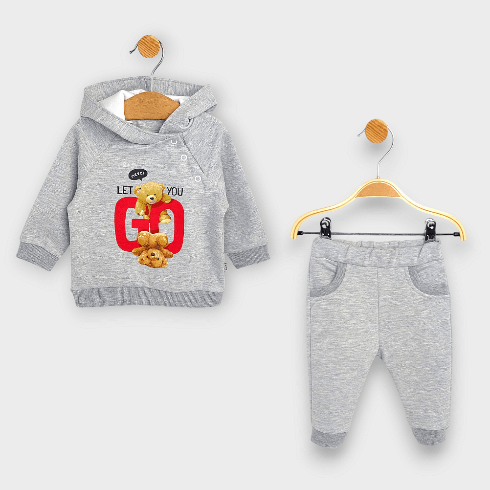 Rainy Dvodijelni komplet za bebe Dva medvjedića 62-92 cm sivi