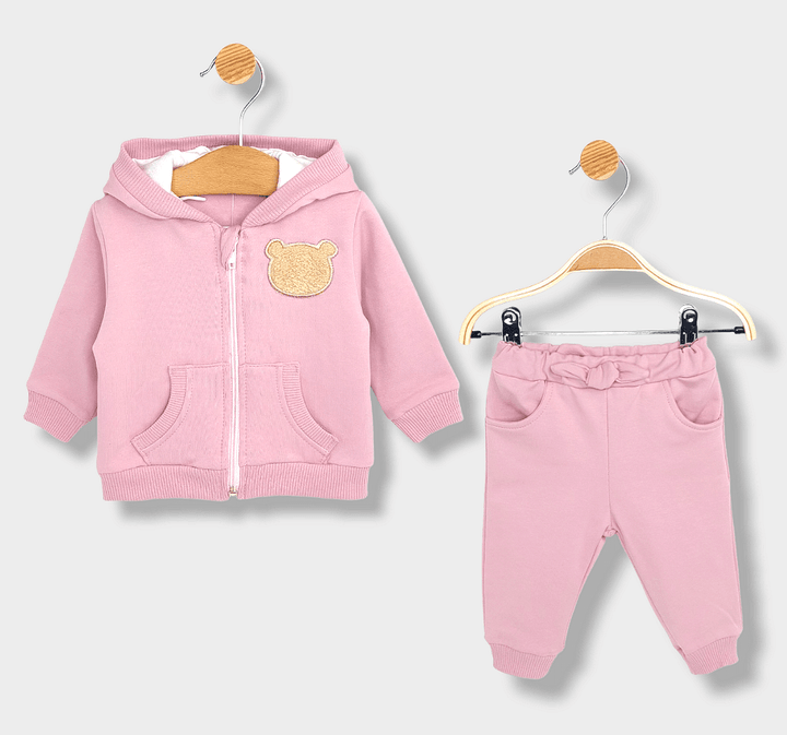 Rainy Dvodijelni komplet za bebe Plišani medvjedić 62-92 cm. pepeo ruža