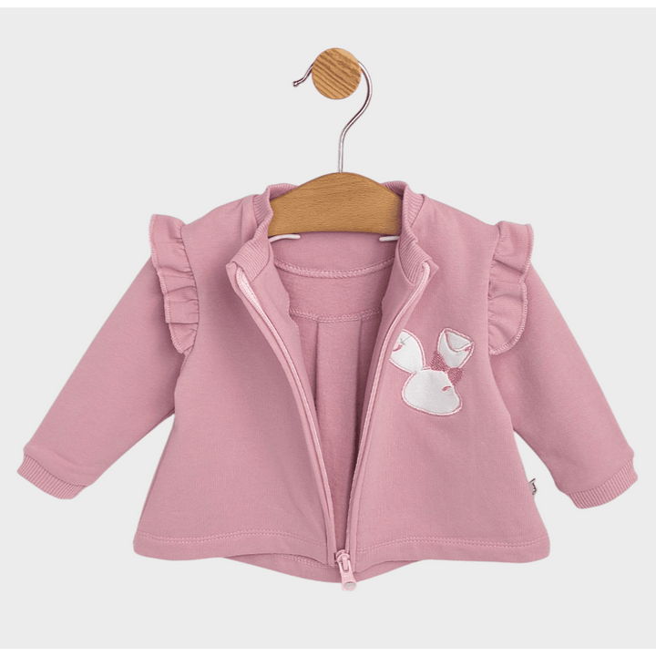 Rainy Trodijelni komplet za bebe Zeko 62-92 cm ružičasto-sivi