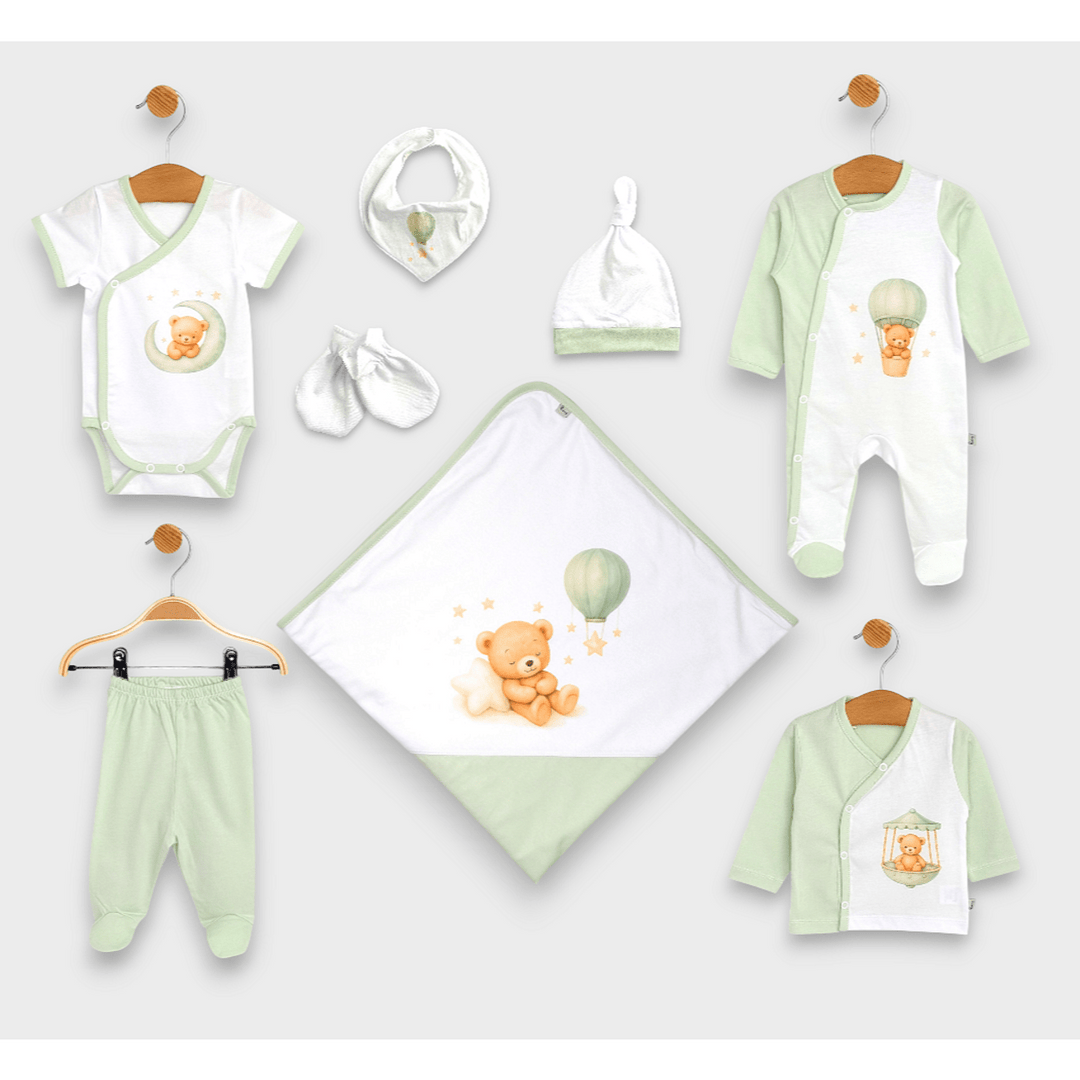 Rainy Komplet za izlazak iz rodilišta za bebe, 8 dijelova, Green bear