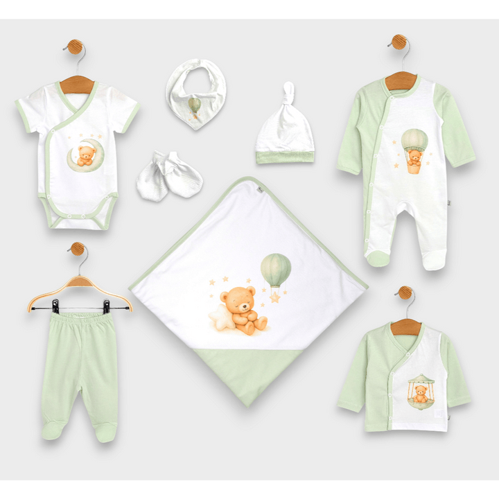 Rainy Komplet za izlazak iz rodilišta za bebe, 8 dijelova, Green bear