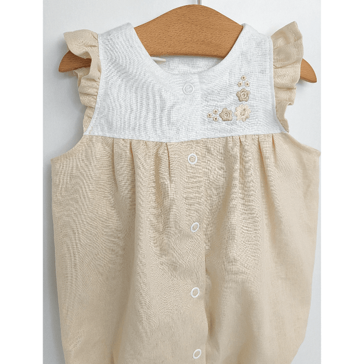 Rainy Premium Laneni kombinezon za bebe s krilcima 56-80 cm Cvjetići