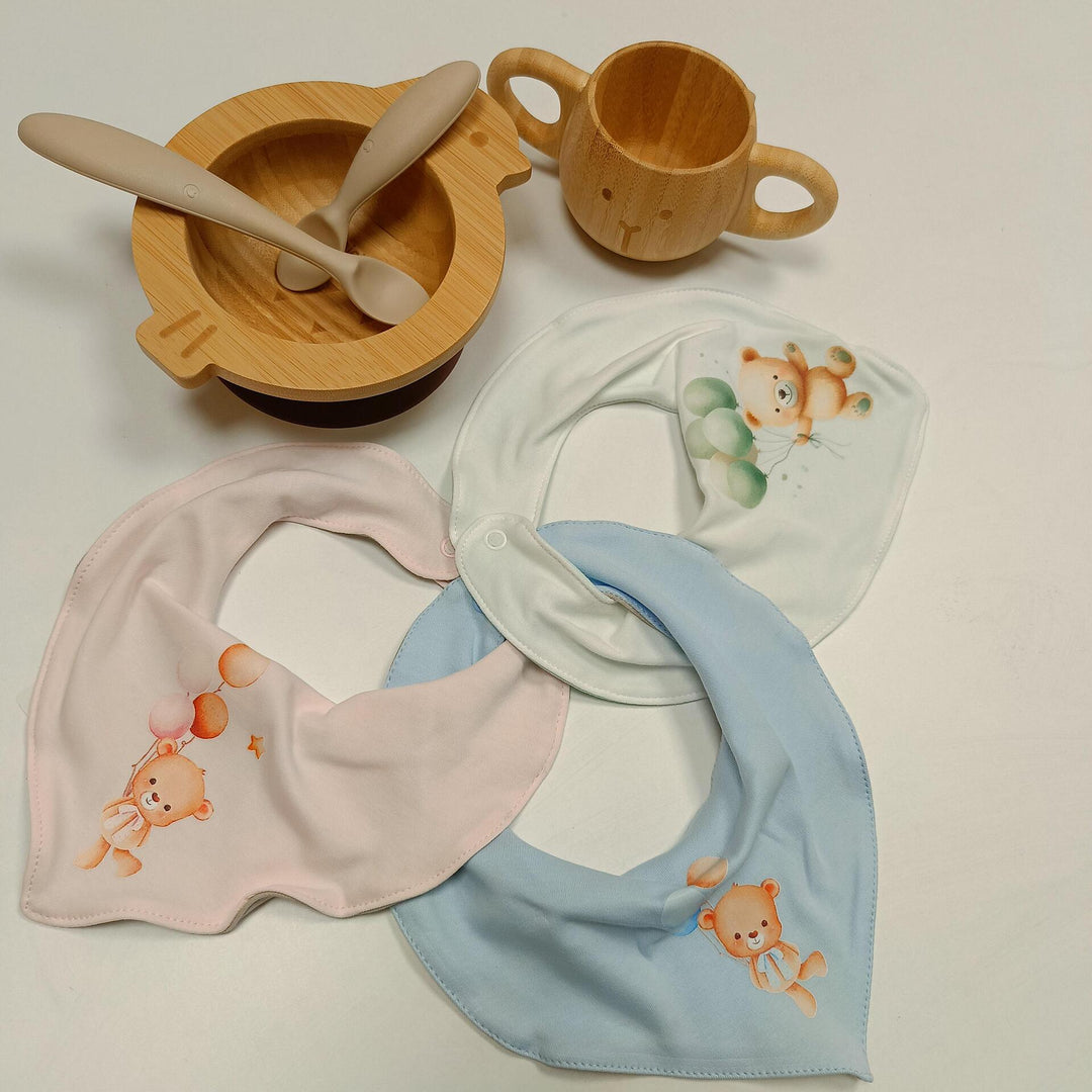 Rainy Dječji slinček-bandana. Medvjedić s ružičastim balonima