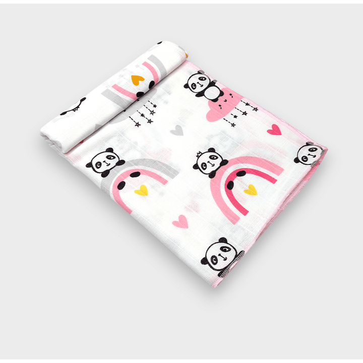 Rainy Muslin pelene za bebe, 2 kom., 80х80 cm, panda s ružičastom dugom/ružičasta