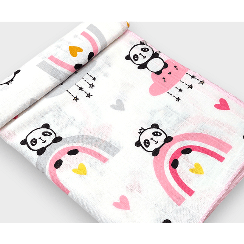 Rainy Muslin pelene za bebe, 2 kom., 80х80 cm, panda s ružičastom dugom/ružičasta