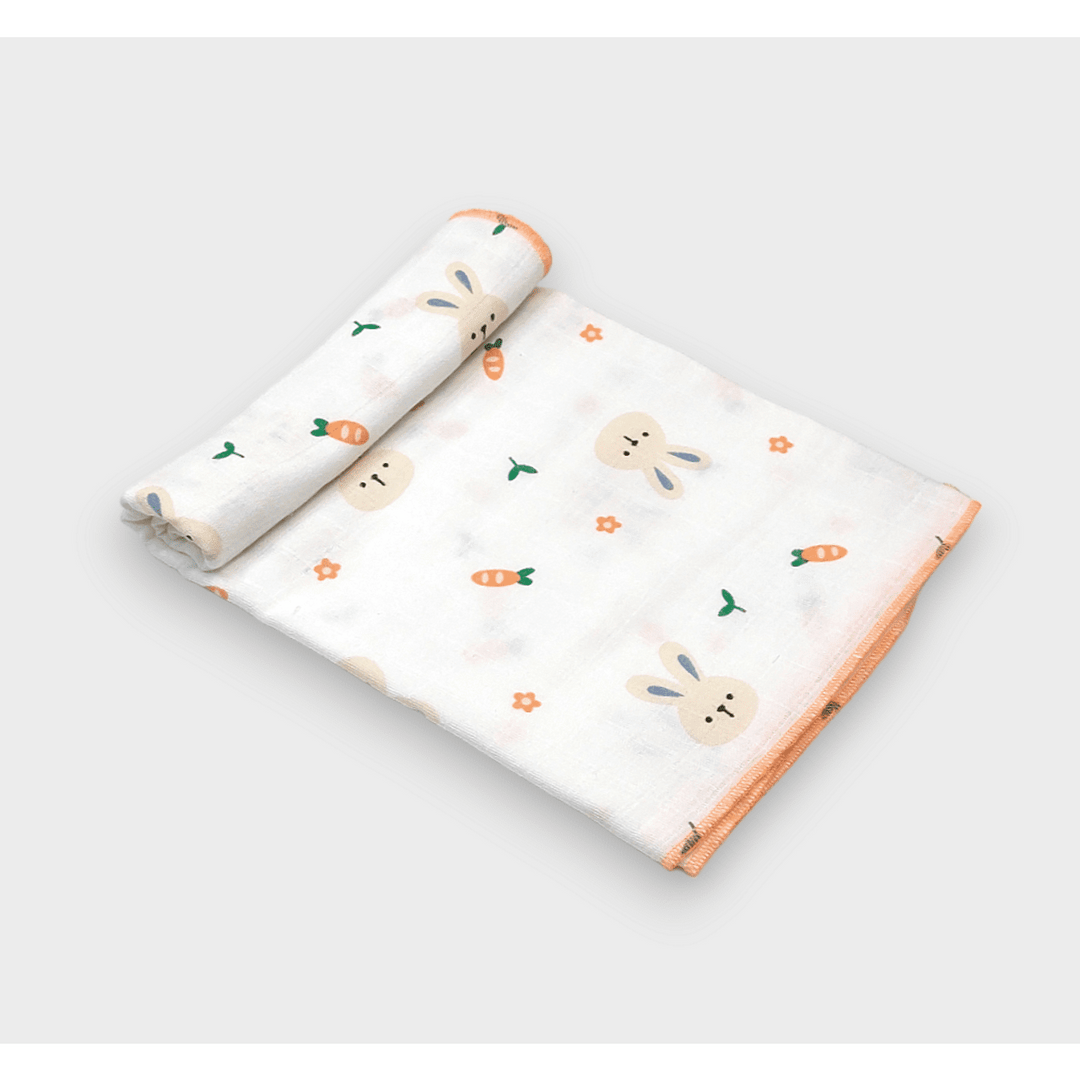 Rainy Muslin pelene za bebe, 2 kom. Zečići s mrkvom