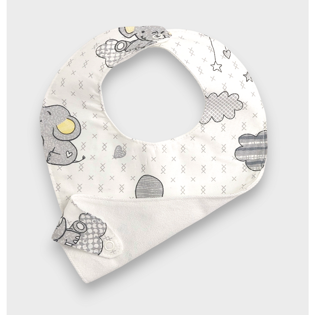 Rainy vodootporna bandana-portikla za bebe s držačem dude Slonić s balončićem siv