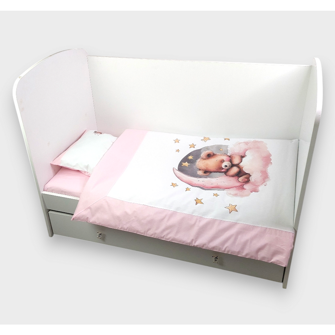 Rainy Bebewski set posteljine 3 dijela 60х120 cm. Ružičasti mjesečev medvjedić