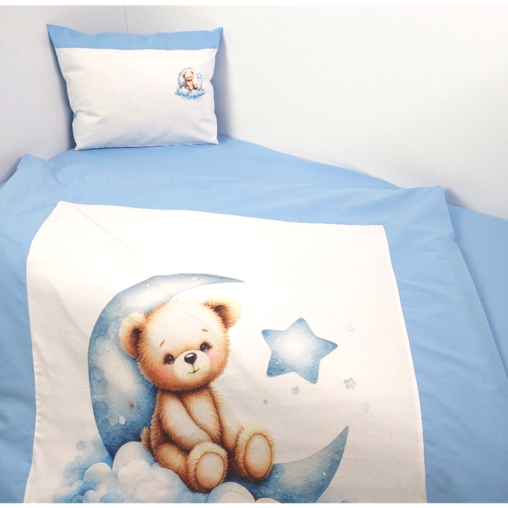 Rainy Bebewski set posteljine 3 dijela 60х120 cm. Plavi mjesečev medvjedić