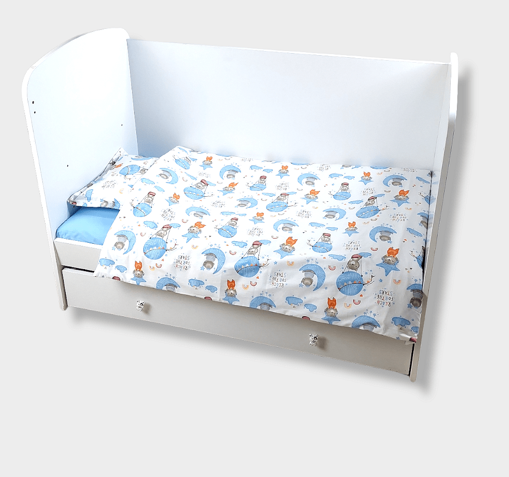 Rainy Bebin set posteljine 3 dijela 60х120 cm. Medvjedić na mjesecu plavi