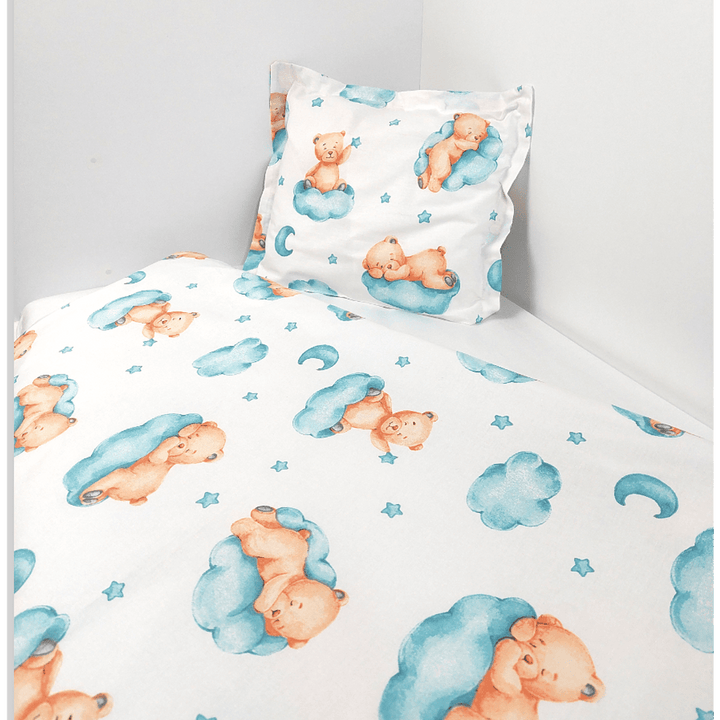 Rainy Set posteljine za bebe, 3 dijela, 60х120 cm, medvjedić na oblaku, rezeda
