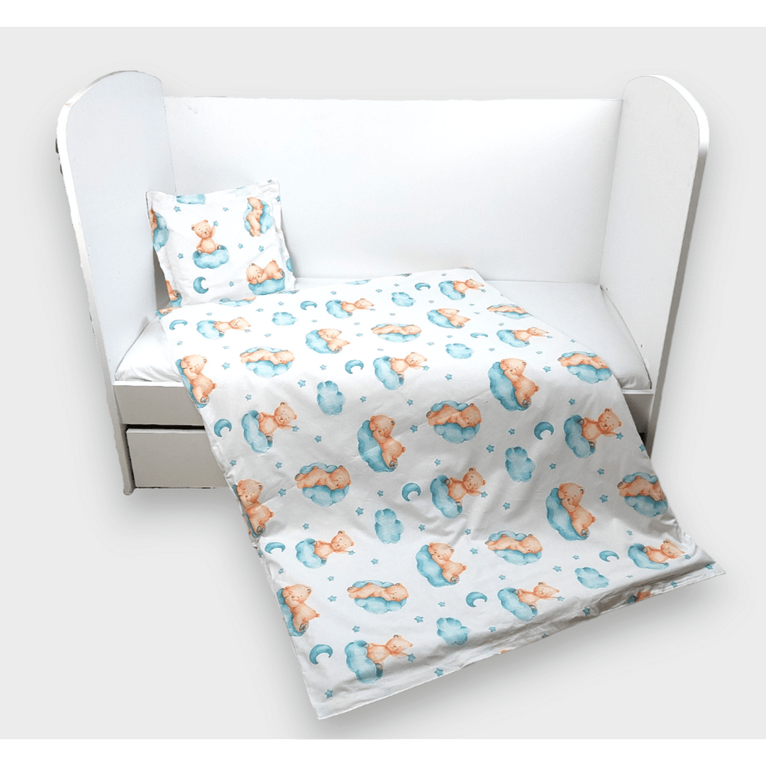 Rainy Set posteljine za bebe, 3 dijela, 60х120 cm, medvjedić na oblaku, rezeda