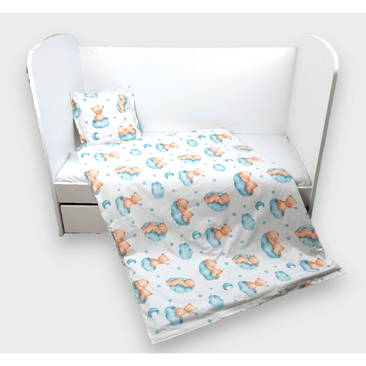 Rainy Set posteljine za bebe, 3 dijela, 60х120 cm, medvjedić na oblaku, rezeda