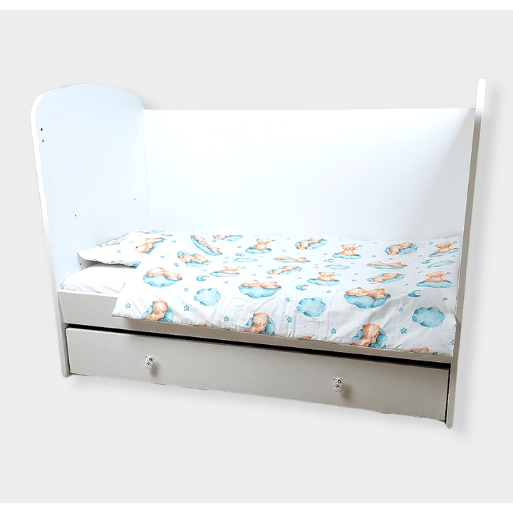 Rainy Set posteljine za bebe, 3 dijela, 60х120 cm, medvjedić na oblaku, rezeda