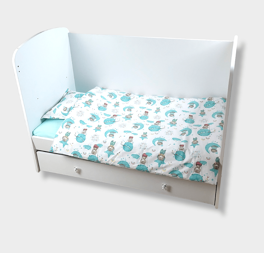 Rainy Bebin set posteljine 3 dijela 60х120 cm. Medvjedić na mjesecu zeleni