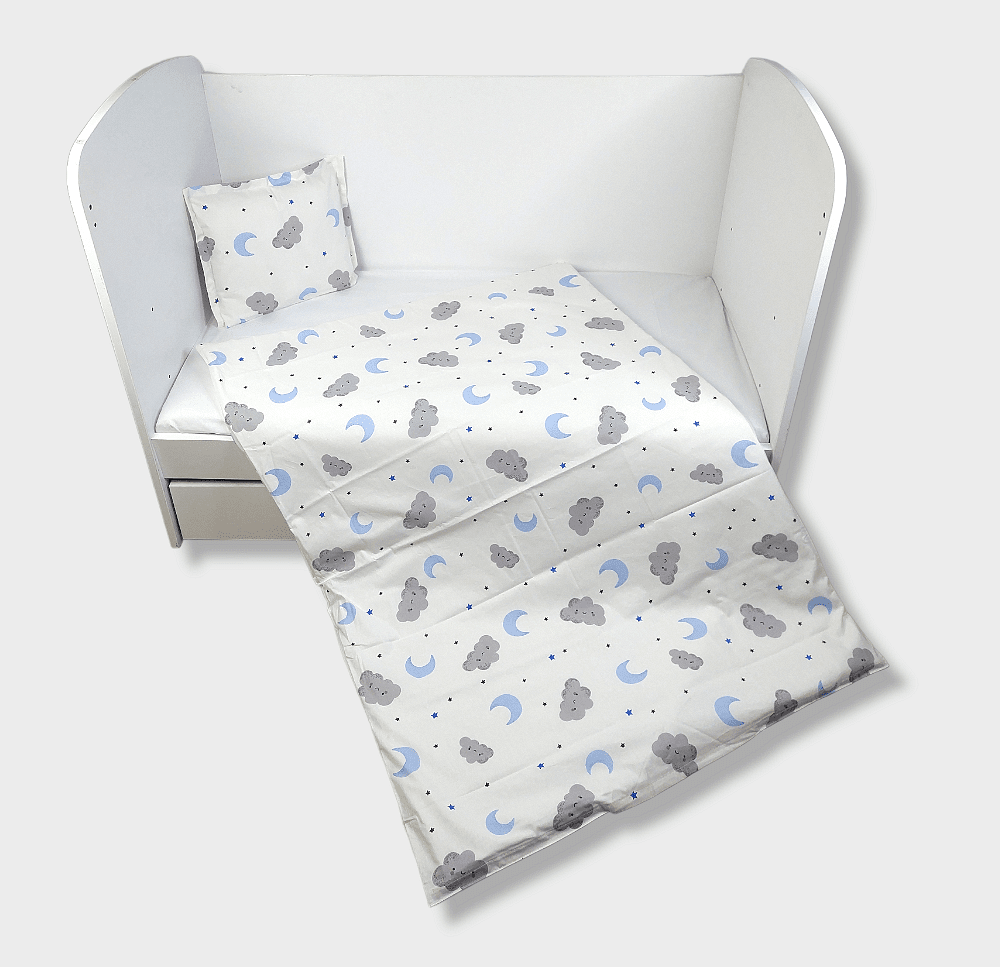 Rainy 3-dijelni komplet posteljine za bebe, 60х120 cm, sivi oblaci