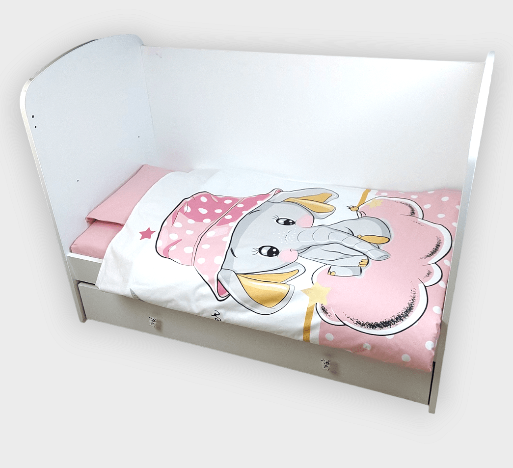 Rainy Bebina posteljina za bebe, 3 dijela, 60х120 cm, ružičasti slonić