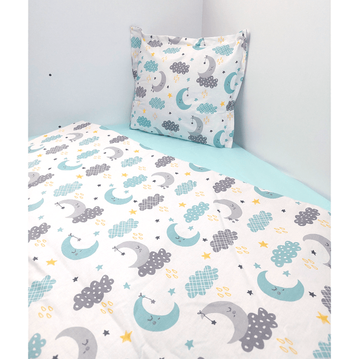 Rainy dječji set posteljine za bebe, 3 dijela, 60х120 cm. Zeleni oblačići