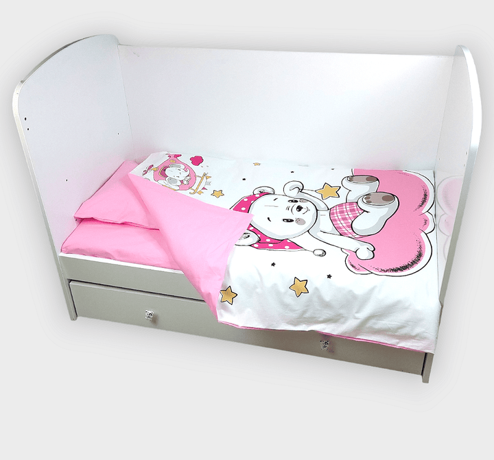 Rainy Bebina posteljina za bebe, 3 dijela, 65х110 cm, ružičasti medo