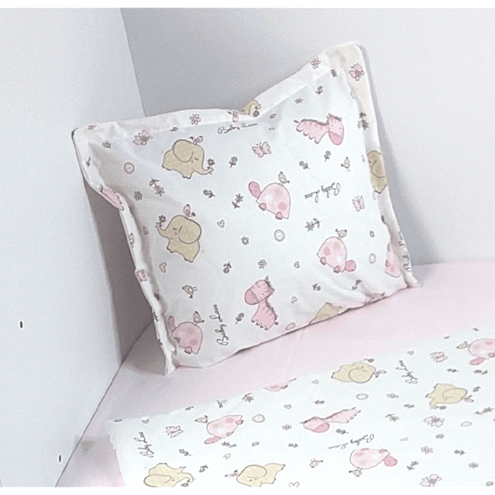 Rainy Set posteljine za bebe, 3 dijela, 65х110 cm, ružičaste zebre i slonići