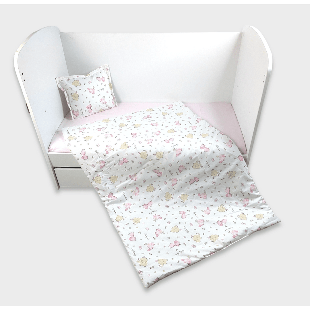 Rainy Set posteljine za bebe, 3 dijela, 65х110 cm, ružičaste zebre i slonići