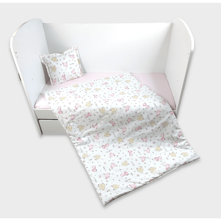 Rainy Set posteljine za bebe, 3 dijela, 65х110 cm, ružičaste zebre i slonići