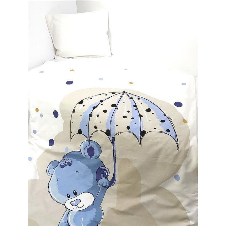 Rainy dječji posteljni komplet, 3 dijela, 65х110 cm, plavi medvjedić s kišobranom