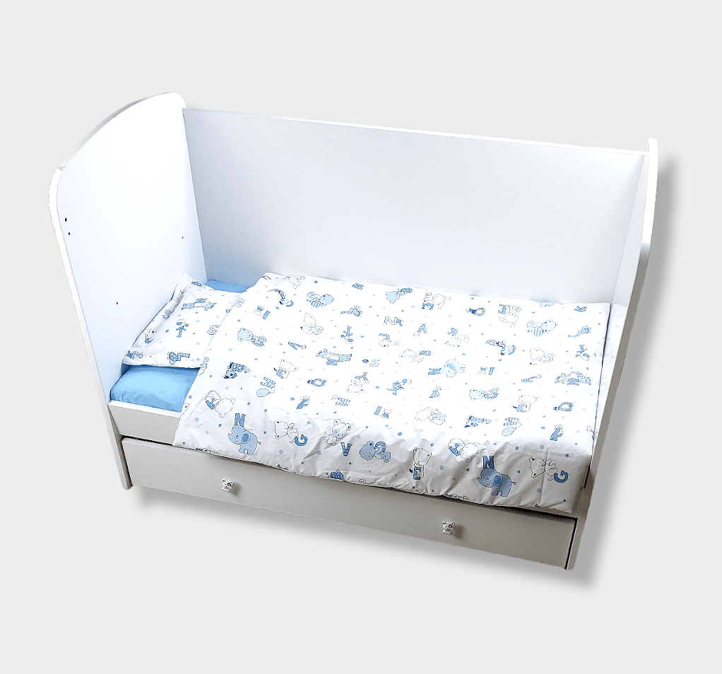 Rainy Bebin set posteljine 3 dijela 70х140 cm. Medvjedić sa slovima plavi