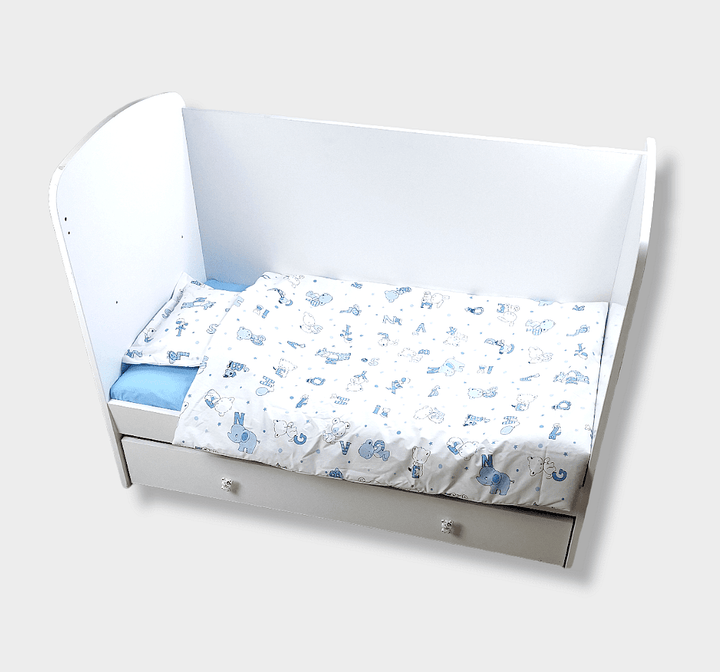 Rainy Bebin set posteljine 3 dijela 70х140 cm. Medvjedić sa slovima plavi