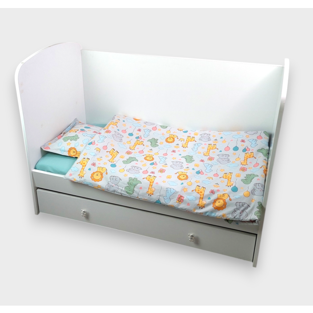 Rainy Bebby posteljina, 3 dijela, 70х140 cm. Šareni prijatelji, siva