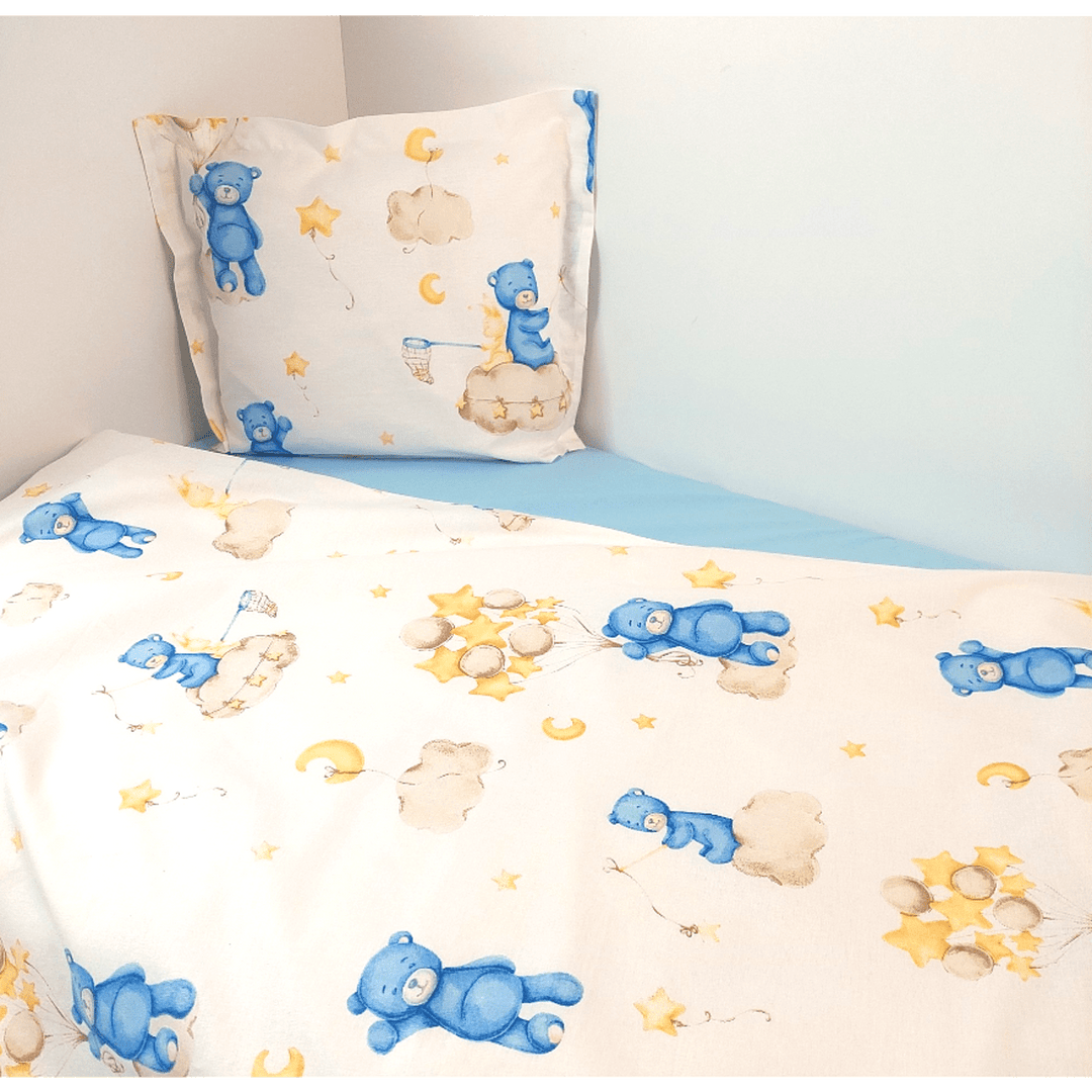 Rainy Bebeski set posteljine od 3 dijela 70х140 cm, plavi medo na oblaku