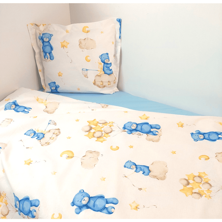 Rainy Bebeski set posteljine od 3 dijela 70х140 cm, plavi medo na oblaku
