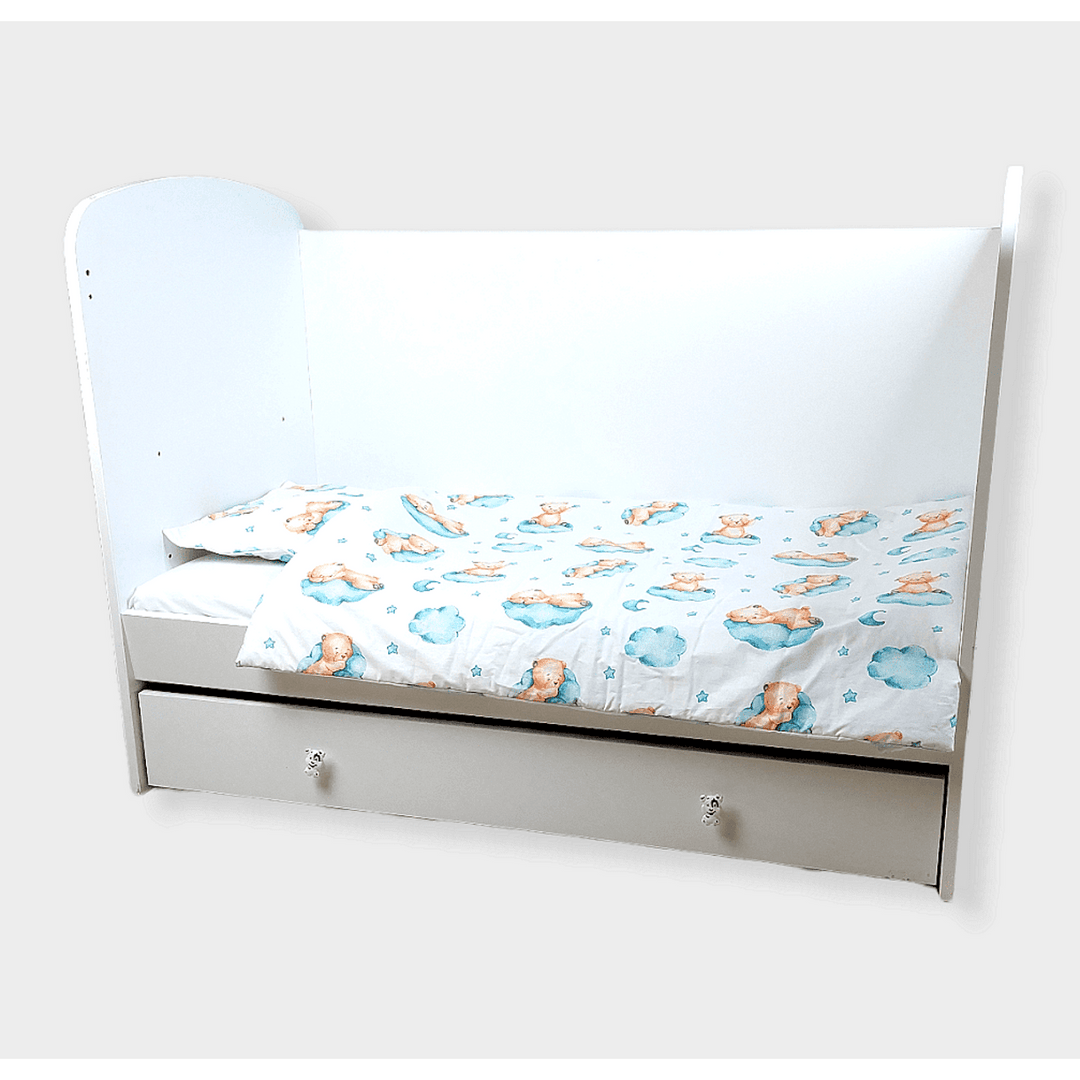 Rainy Set posteljine za bebe, 4 dijela, 60х120 cm, medvjedić na oblaku, rezeda